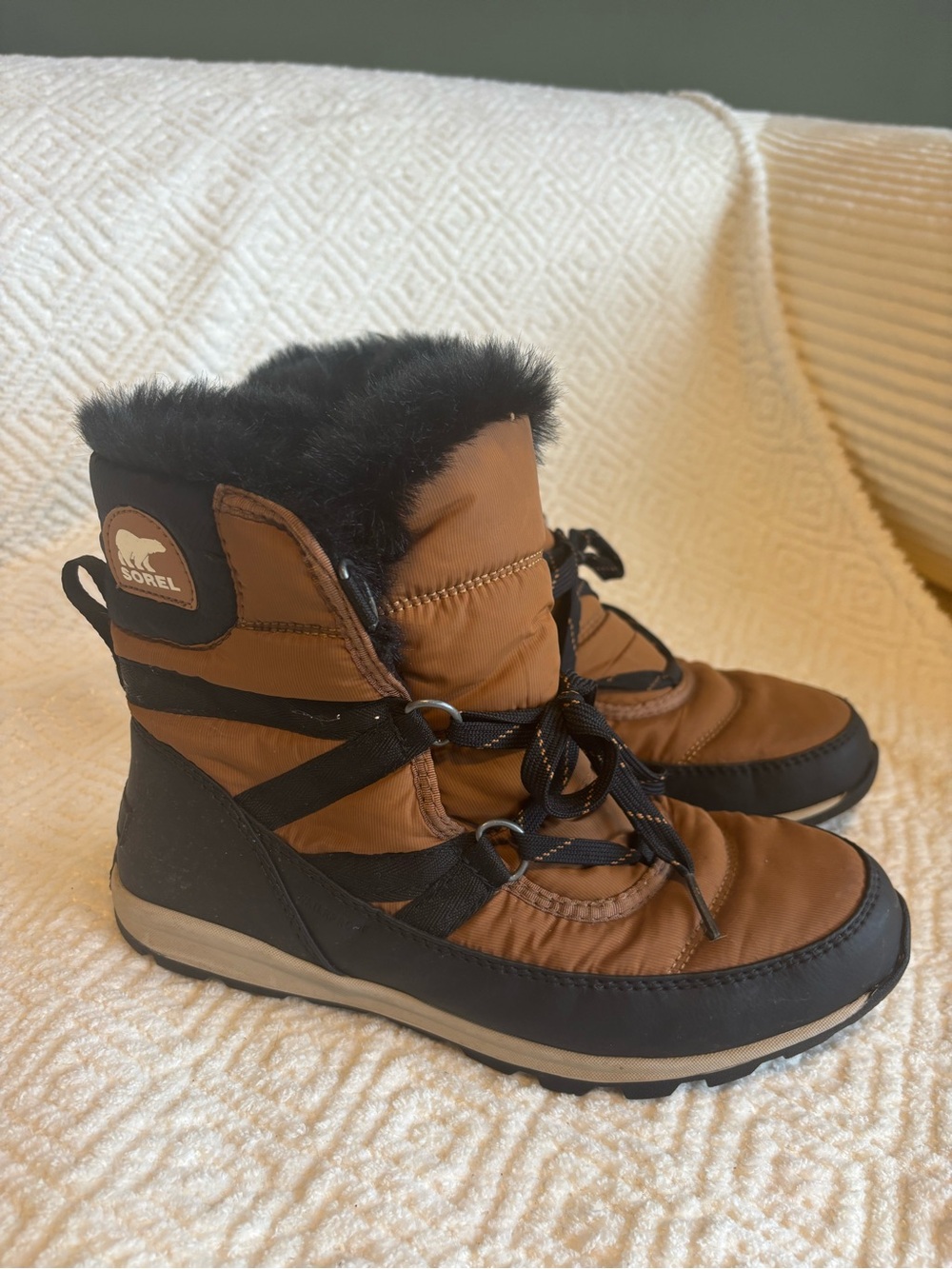Sorel Brown and Black Faux-Fur Lace-Up Winter Boots
